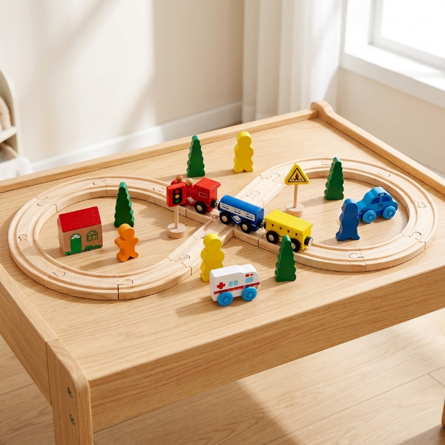 Holzeisenbahn - Set für Kinder - 33-teilig mit Schienen