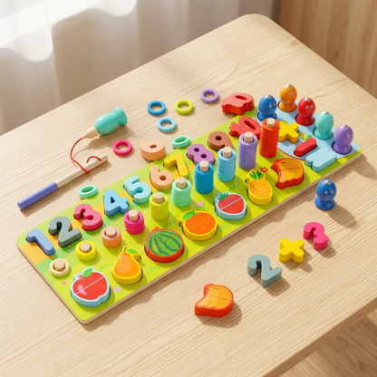 Montessori Lernspielzeug - Holz, Zahlen- und Obstpuzzle