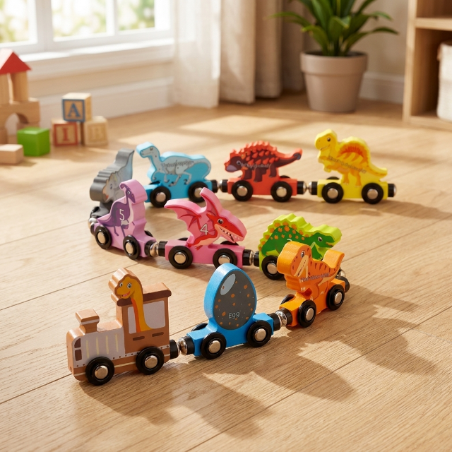 Magnetischer Holz-Dinosaurier-Zug - 8-teilig