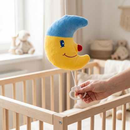 Plüsch-Mond Babyrassel - Blau-Gelb