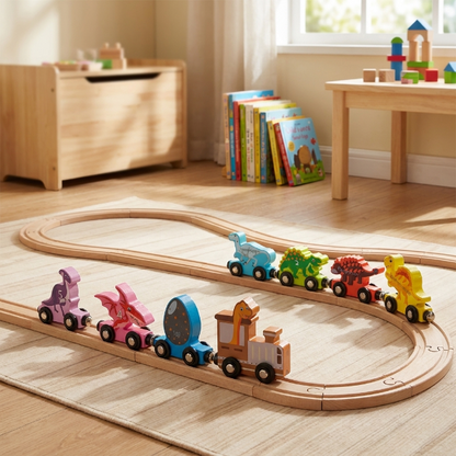 Magnetischer Holz-Dinosaurier-Zug - 8-teilig