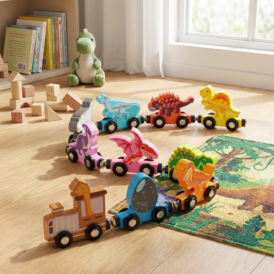 Magnetischer Holz-Dinosaurier-Zug - 8-teilig