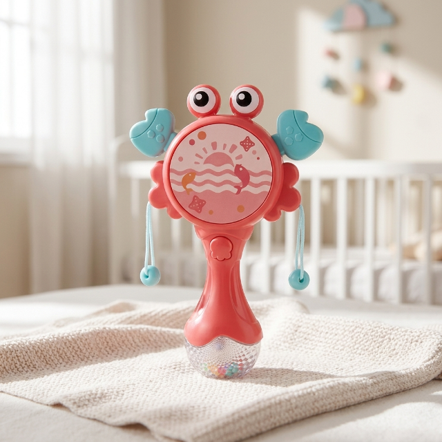 Baby Rassel Krabbe - Lernspielzeug mit Glitzergriff