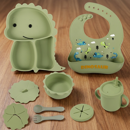 Dinosaurier Silikon Babygeschirr Set - 11-teilig