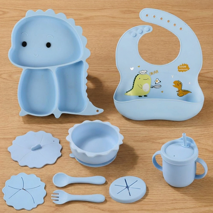Dinosaurier Silikon Babygeschirr Set - 11-teilig