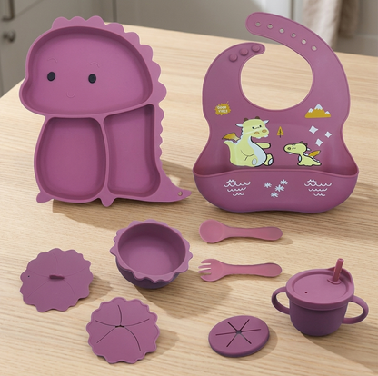 Dinosaurier Silikon Babygeschirr Set - 11-teilig