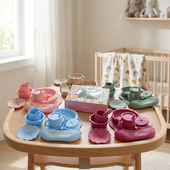 Dinosaurier Silikon Babygeschirr Set - 11-teilig