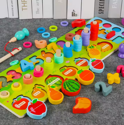 Montessori Lernspielzeug - Holz, Zahlen- und Obstpuzzle
