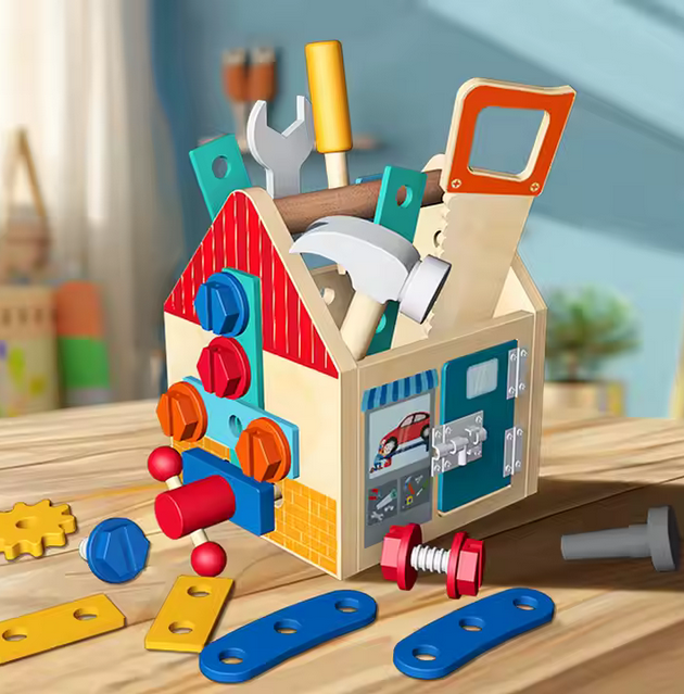 Kinder Holz-Werkzeugkasten mit Schrauben