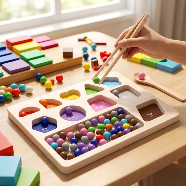 Montessori Holzperlen - Sortierspiel - Lernspielzeug