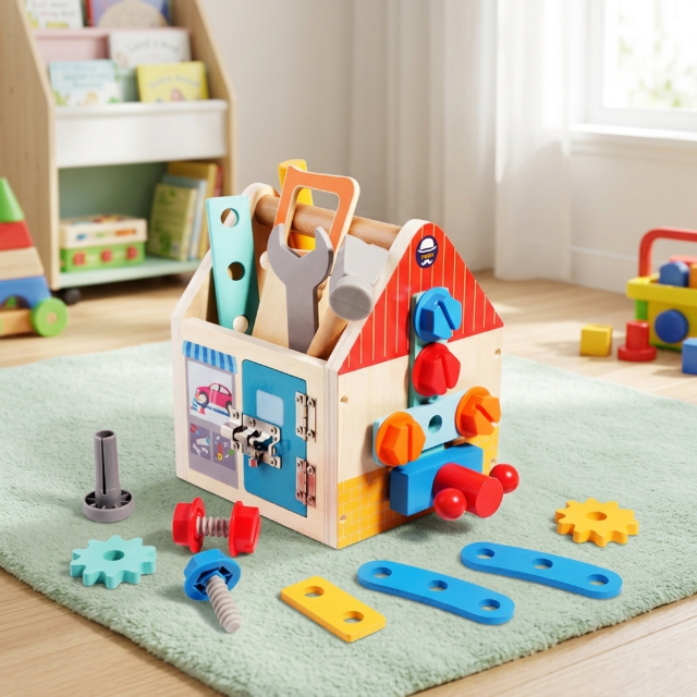 Kinder Holz-Werkzeugkasten mit Schrauben