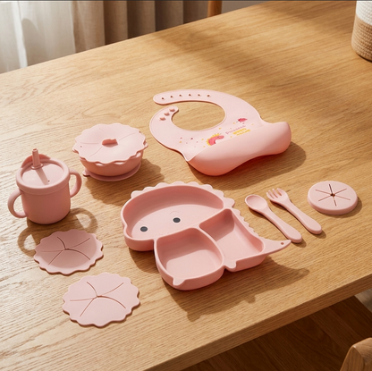 Dinosaurier Silikon Babygeschirr Set - 11-teilig