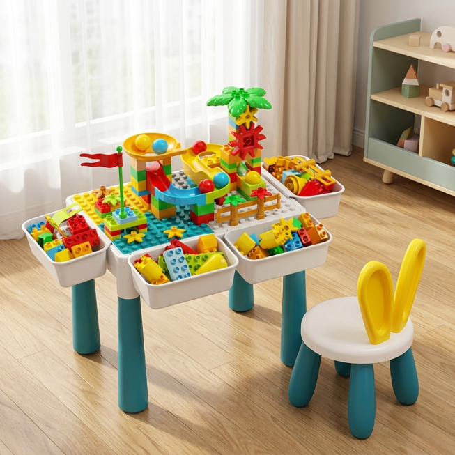 Bausteintisch - Tischset mit Stuhl - 85 Stück