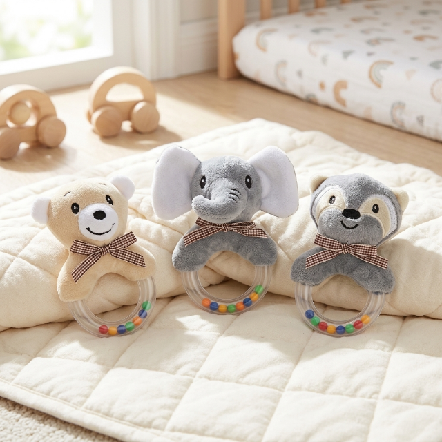 3er Set -Baby Rassel - Plüschtier-Greiflinge