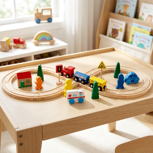 Holzeisenbahn - Set für Kinder - 33-teilig mit Schienen