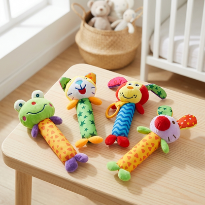 4er Set - Baby Greifling Rassel, Plüschtiere mit Rassel