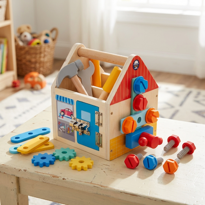 Kinder Holz-Werkzeugkasten mit Schrauben