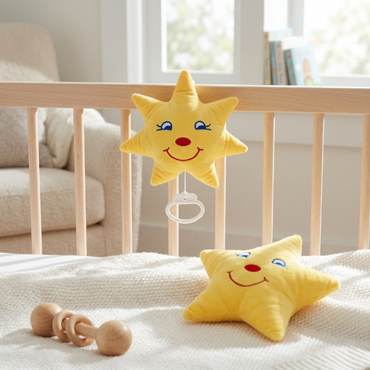 Plüsch-Stern Babyrassel - Blau-Gelb