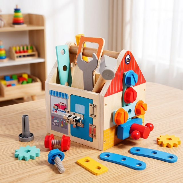 Kinder Holz-Werkzeugkasten mit Schrauben
