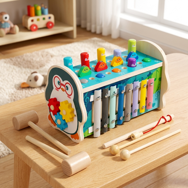 Pinguin-Xylophon Hammerspiel für Kinder - Klopfbank