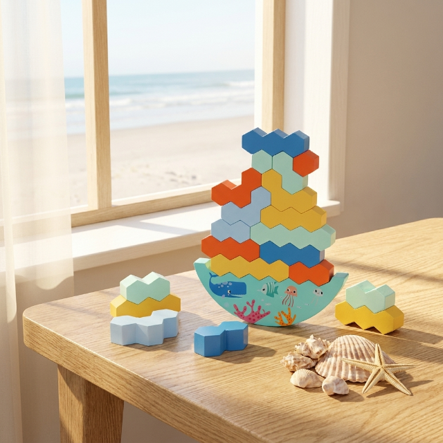 Kinder Stapelspiel, Holz Bausteine Wackelturm