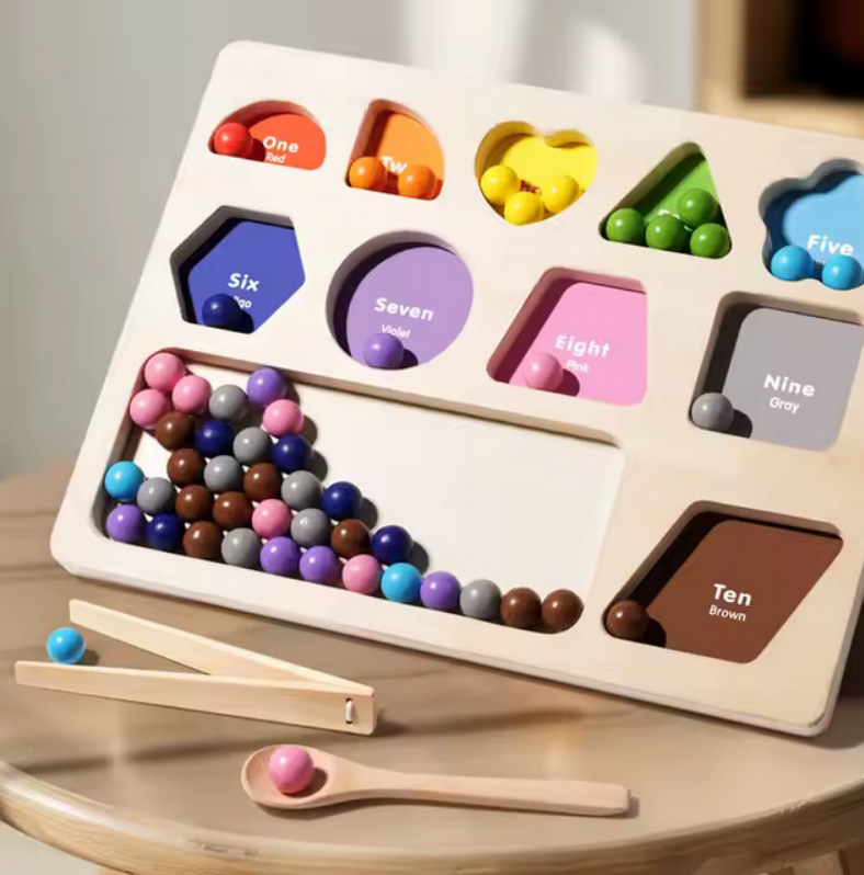 Montessori Holzperlen - Sortierspiel - Lernspielzeug
