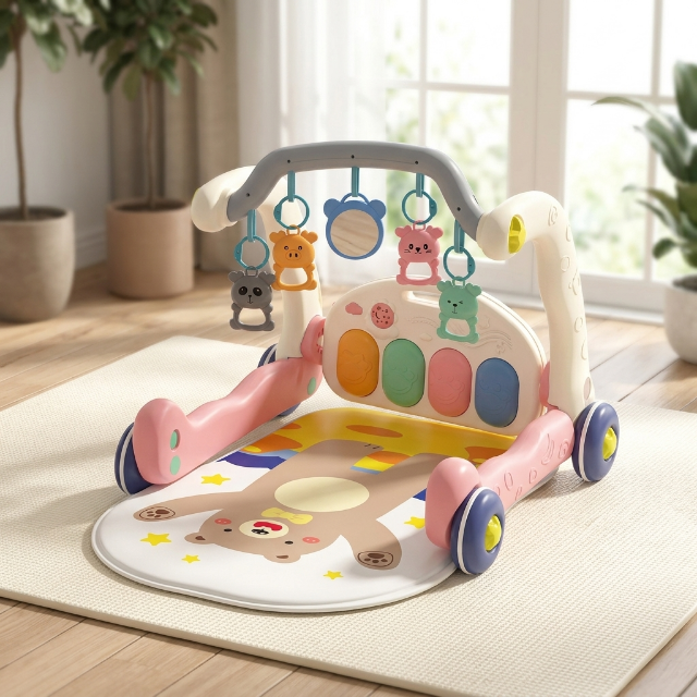 Baby Spielmatte mit Lauflernwagen - 5-in-1 Aktivitätscenter