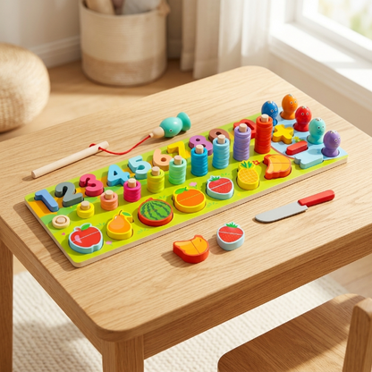 Montessori Lernspielzeug - Holz, Zahlen- und Obstpuzzle
