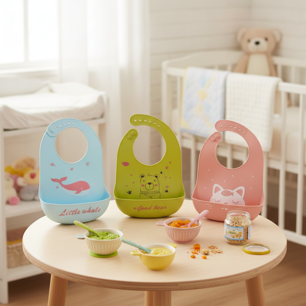 3er Set Baby-Lätzchen aus Silikon (Tiere)