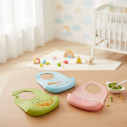 3er Set Baby-Lätzchen aus Silikon (Tiere)