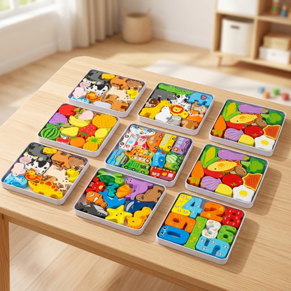 Holzpuzzle je 12 Teile - Lernspielzeug