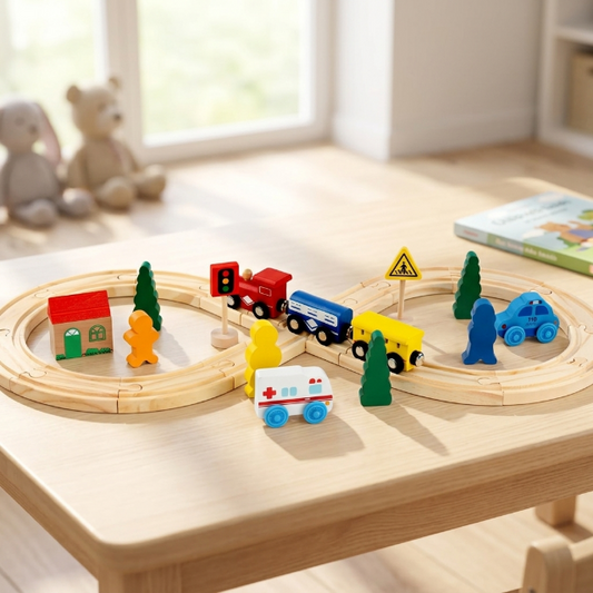 Holzeisenbahn - Set für Kinder - 33-teilig mit Schienen
