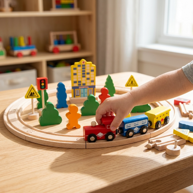 Holzeisenbahn Set für Kinder - 26-teilig
