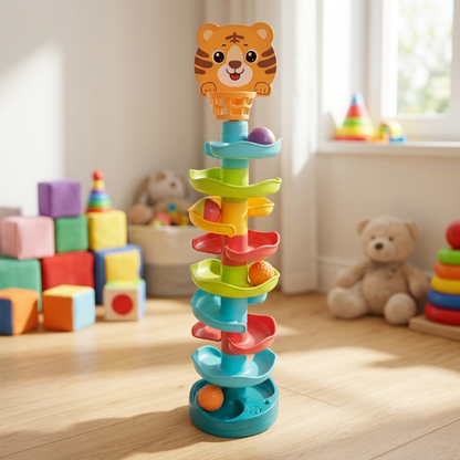 Kugelbahn mit Tiger-Motiv - Motorikspielzeug - 9 Bälle