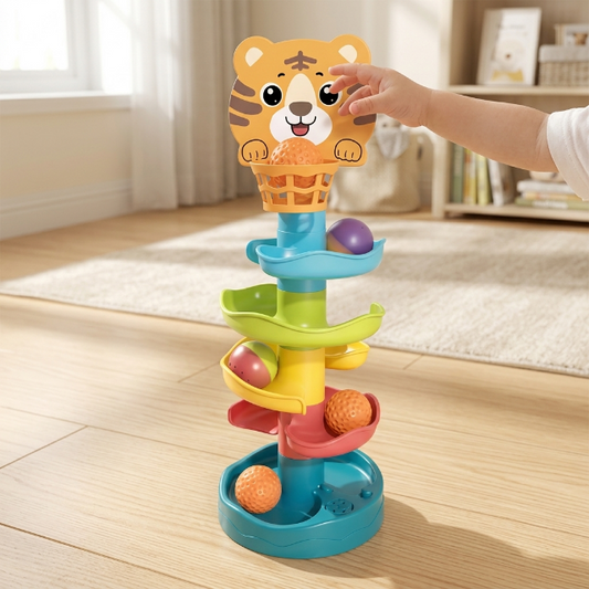 Kinder Kugelbahn mit Tiger-Motiv - 5 Bälle