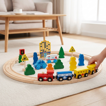 Holzeisenbahn Set für Kinder - 26-teilig