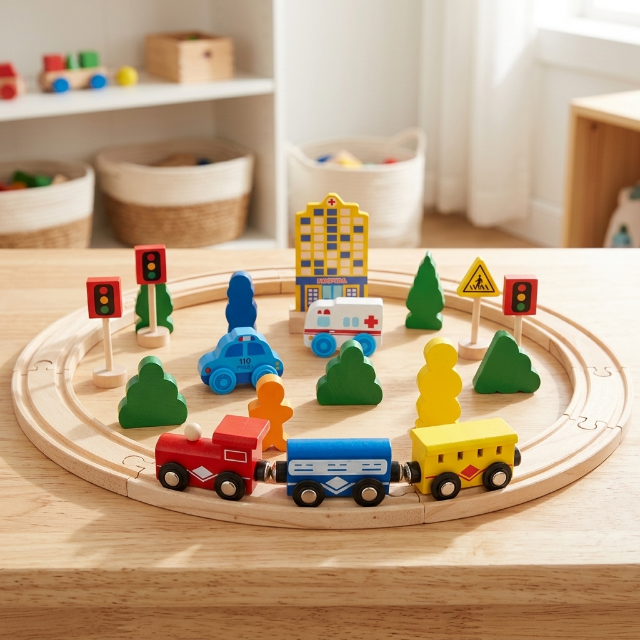 Holzeisenbahn Set für Kinder - 26-teilig