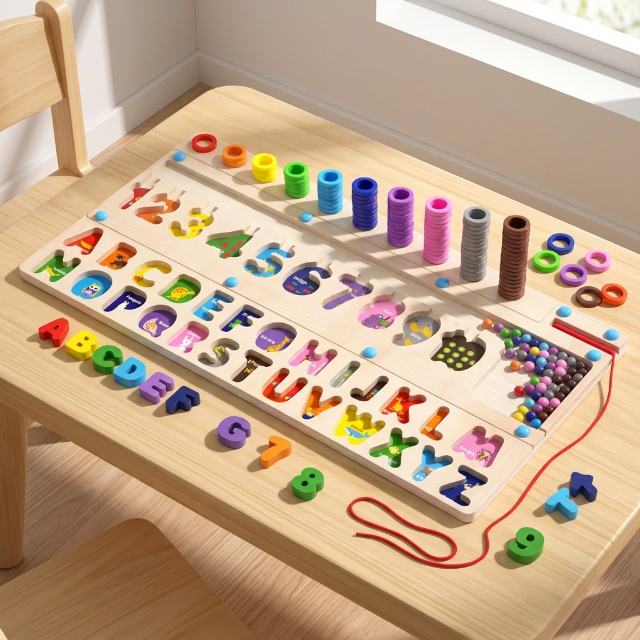 Zahlen- und Farblernspiel aus Holz - Mathematik
