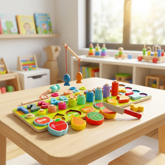 Montessori Lernspielzeug - Holz, Zahlen- und Obstpuzzle