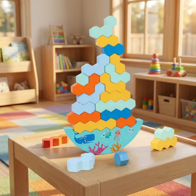 Kinder Stapelspiel, Holz Bausteine Wackelturm