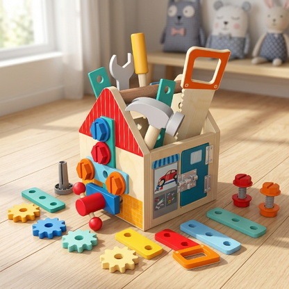 Kinder Holz-Werkzeugkasten mit Schrauben