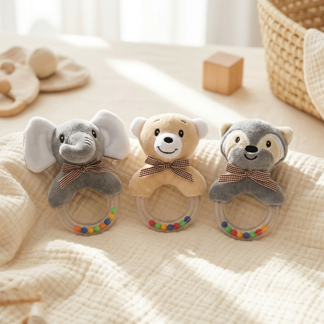 3er Set -Baby Rassel - Plüschtier-Greiflinge