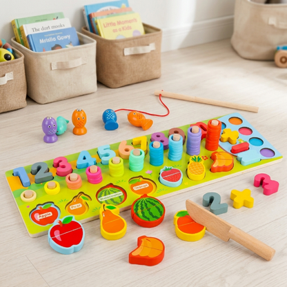 Montessori Lernspielzeug - Holz, Zahlen- und Obstpuzzle