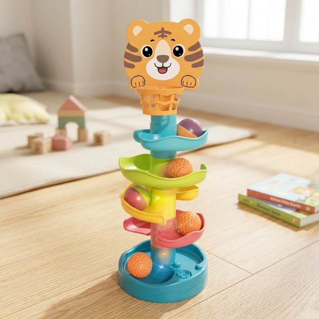 Kinder Kugelbahn mit Tiger-Motiv - 5 Bälle