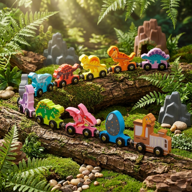 Magnetischer Holz-Dinosaurier-Zug - 8-teilig