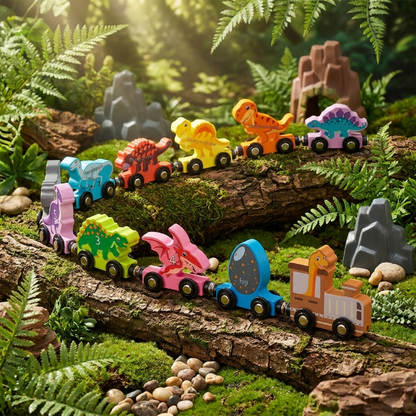 Magnetischer Holz-Dinosaurier-Zug - 8-teilig