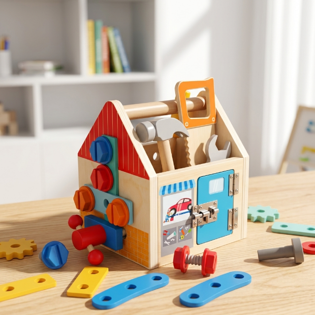 Kinder Holz-Werkzeugkasten mit Schrauben