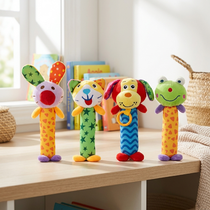 4er Set - Baby Greifling Rassel, Plüschtiere mit Rassel