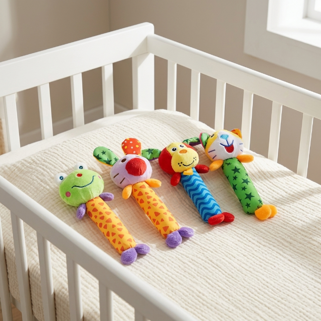 4er Set - Baby Greifling Rassel, Plüschtiere mit Rassel