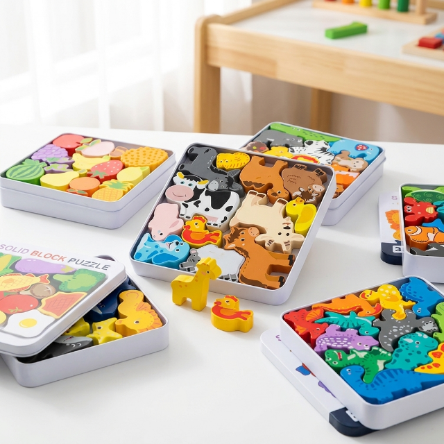 Holzpuzzle je 12 Teile - Lernspielzeug